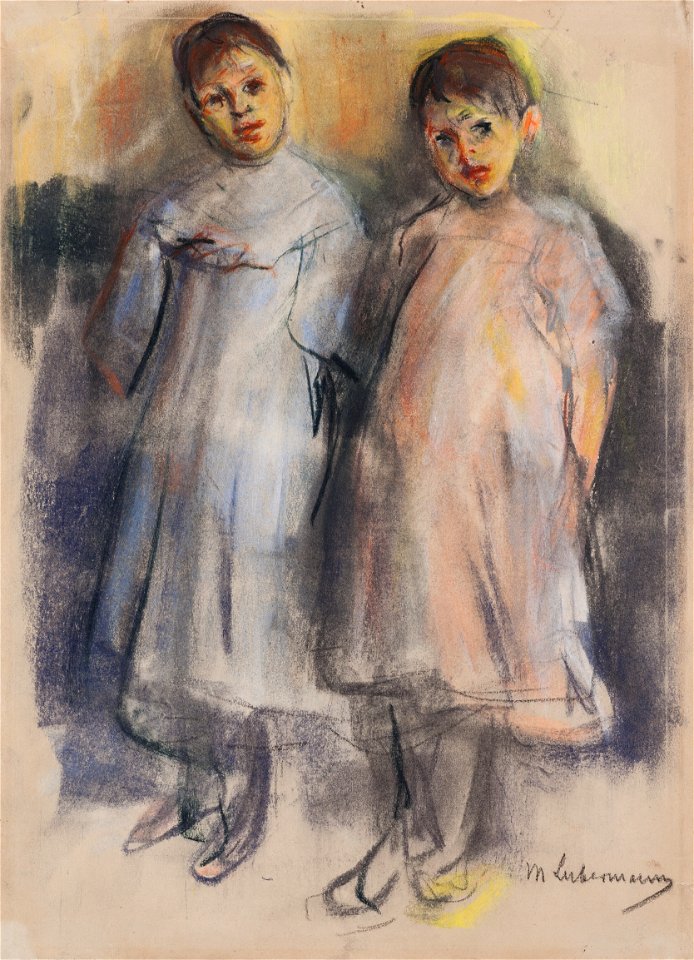 Max Liebermann, Dvě děvčátka (kolem 1902), pastel na papíru 340 x 240 mm, sbírka kresby Národní galerie v Praze