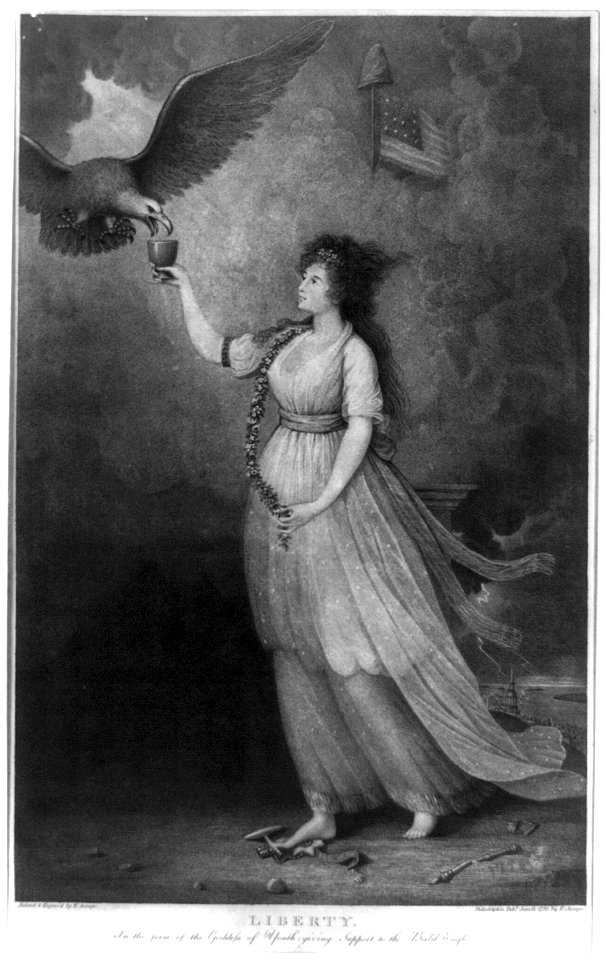 Liberty. In the form of the goddess of youth, giving support to the bald eagle LCCN2003689261