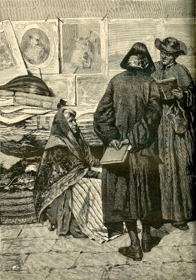 Libri e stampe, - quadro di Giacomo Favretto a