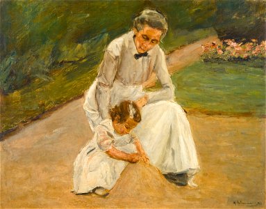 Max Liebermann - Enkelin und Kinderfrau beim Spiel im Garten (1919)