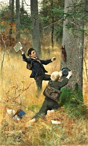 Bruno Liljefors - Pojkar på väg från Skolan (1883)