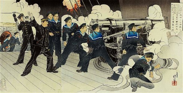 Lieutenant Commander Yamanaka, Chief Gunner of Our Ship Fuji, Fights Fiercely in the Naval Battle at the Entrance to Port Arthur