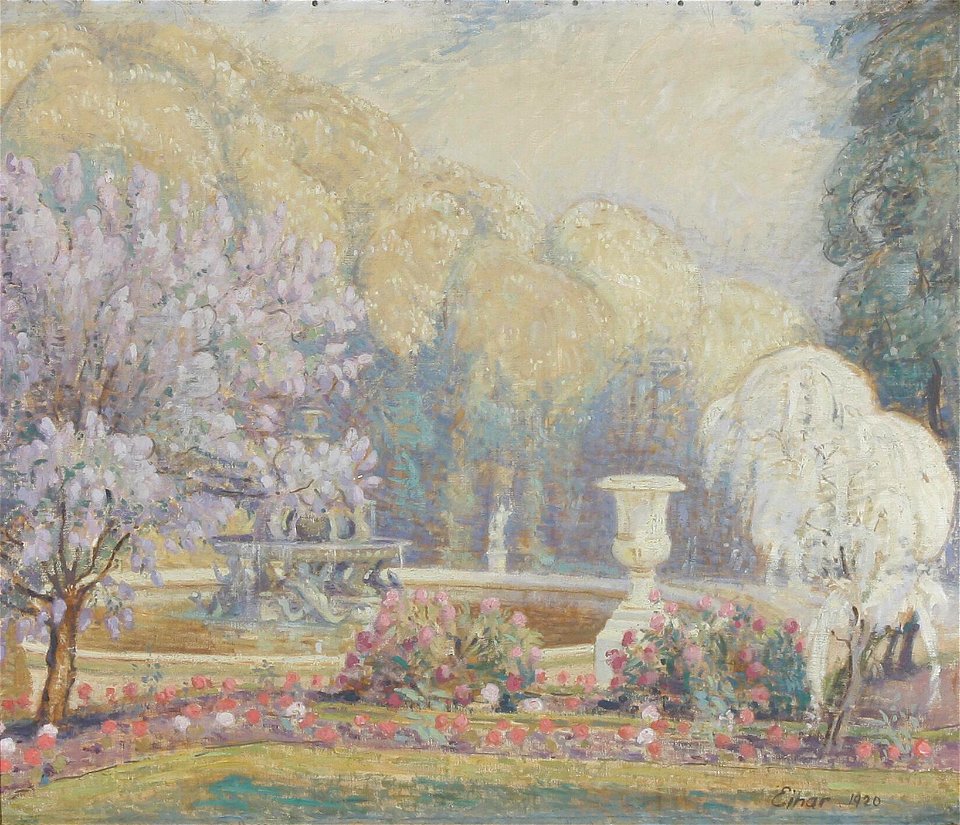 Lili Elbe - Parti fra en park med springvand - 1920