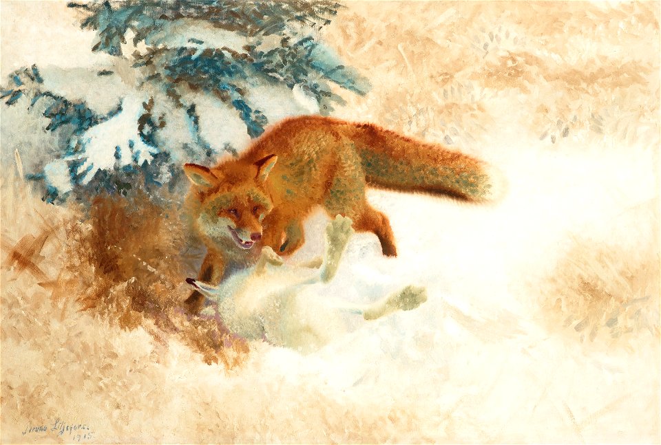 Bruno Liljefors - Räv med fälld hare (1915)