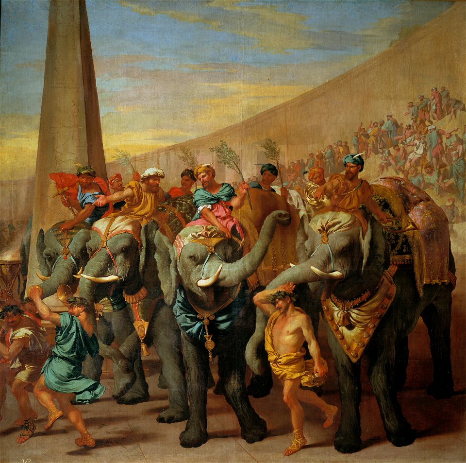 Lione-elefantes en el circo-prado