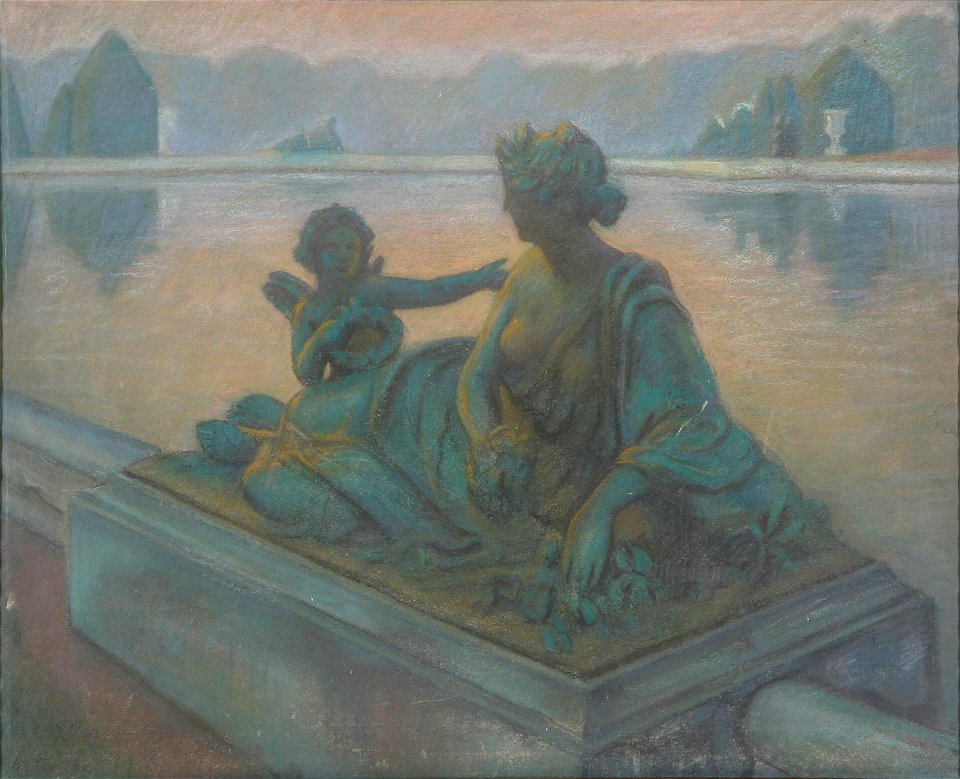 Lili Elbe - Udsigt over sø med klassisk figur i forgrunden - 1916