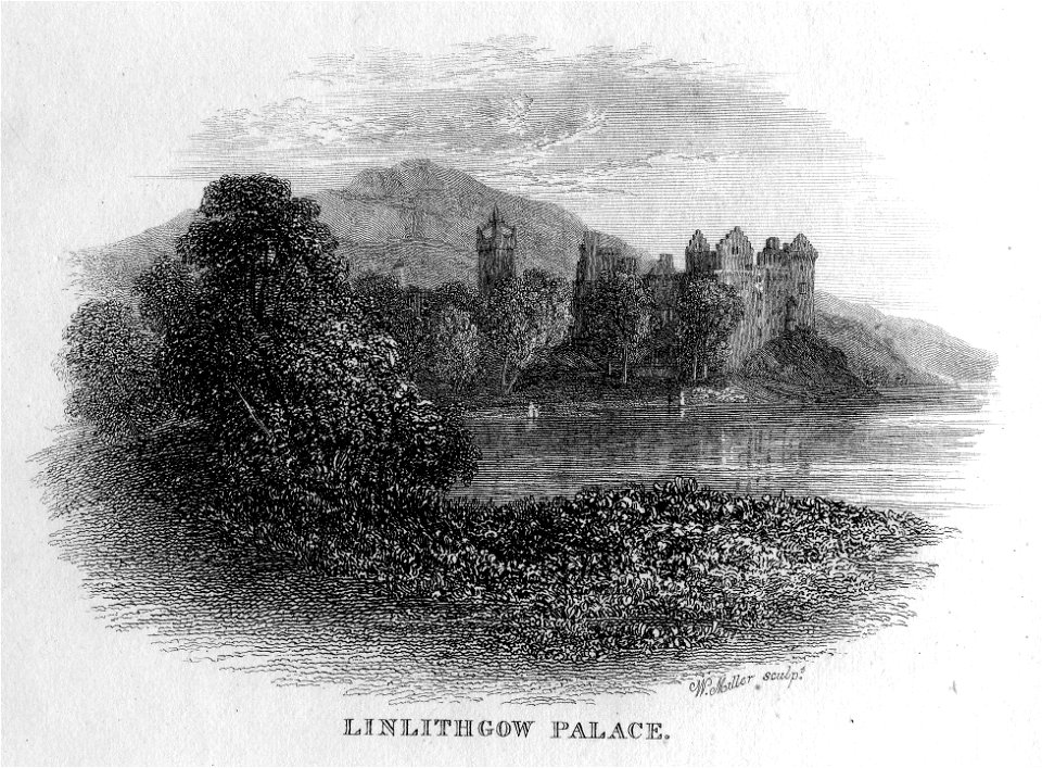 Linlithgow Palace vignette engraving by William Miller after anon