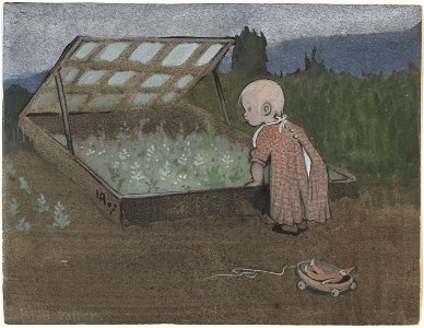 Lillan vid en drivbänk (1907) - Ivar Arosenius