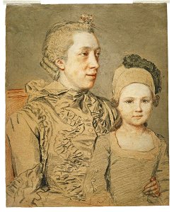 Liotard - Marie Liotard-Fargues (1728-1782), épouse du peintre, tenant sur ses genoux son fils aîné Jean-Etienne (1758-1822), 1761-1762, 1934-0032. Free illustration for personal and commercial use.