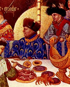 Tres Riches Heures du Duc Jean de Berry January detail with nef. Free illustration for personal and commercial use.