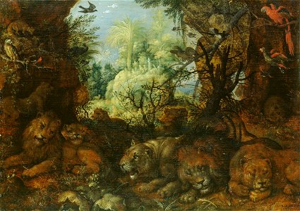 Lions in a Landscape by Roelant Savery Hampton Court Palace RCIN 405627