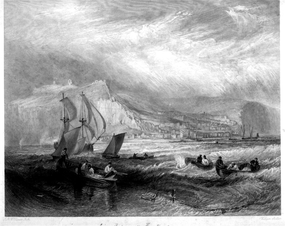 Line Fishing off Hastings engraving by William Miller after Turner
