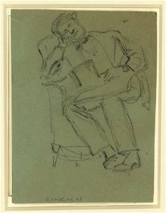 Lincoln resting in chair, top hat in lap LCCN2004660020