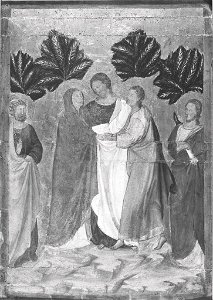 Lippo di Benivieni - Saint John the Evangelist with Christ taking leave of the Virgin, between Saints Peter and James the Less - 1917.195.B - Fogg Museum