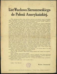 List Wacława Sieroszewskiego do Polonii Amerykańskiej