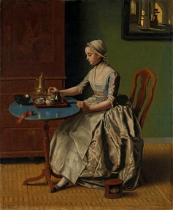 Liotard-Lady Pouring Chocolate. Free illustration for personal and commercial use.