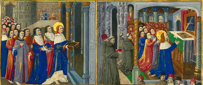 Livre des faiz monseigneur saint Loys - BNF Fr2829 f17r (Saint Louis et la couronne d'épine) detail 02
