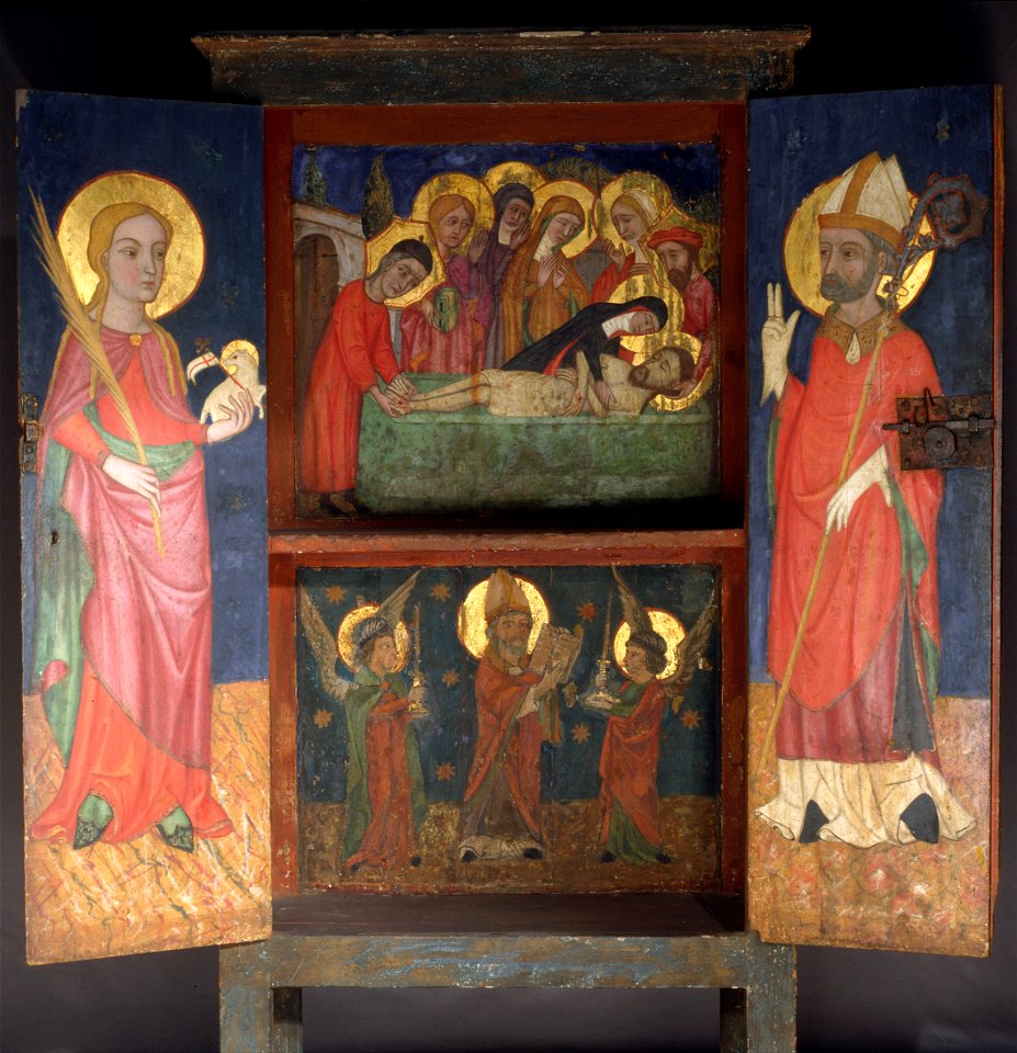 Liturgical cabinet with the Holy Burial, Saint Agnes and a Bishop Saint - Google Art Project