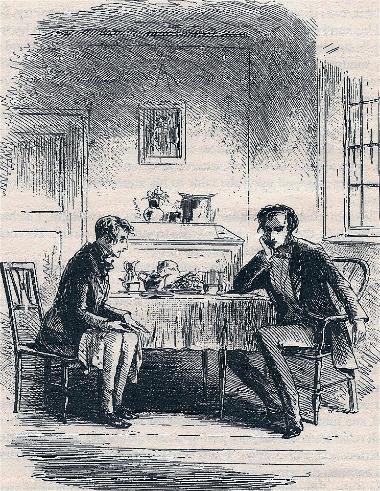LittleDorrit, At Mr John Chivery's tea-table, by Phiz