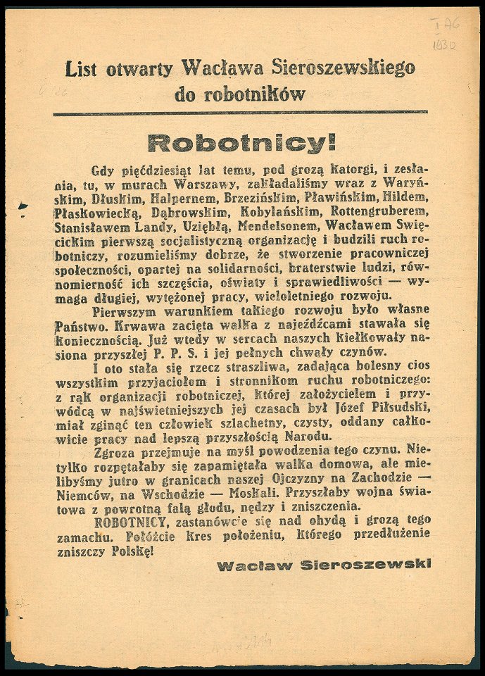 List otwarty Wacława Sieroszewskiego do robotników