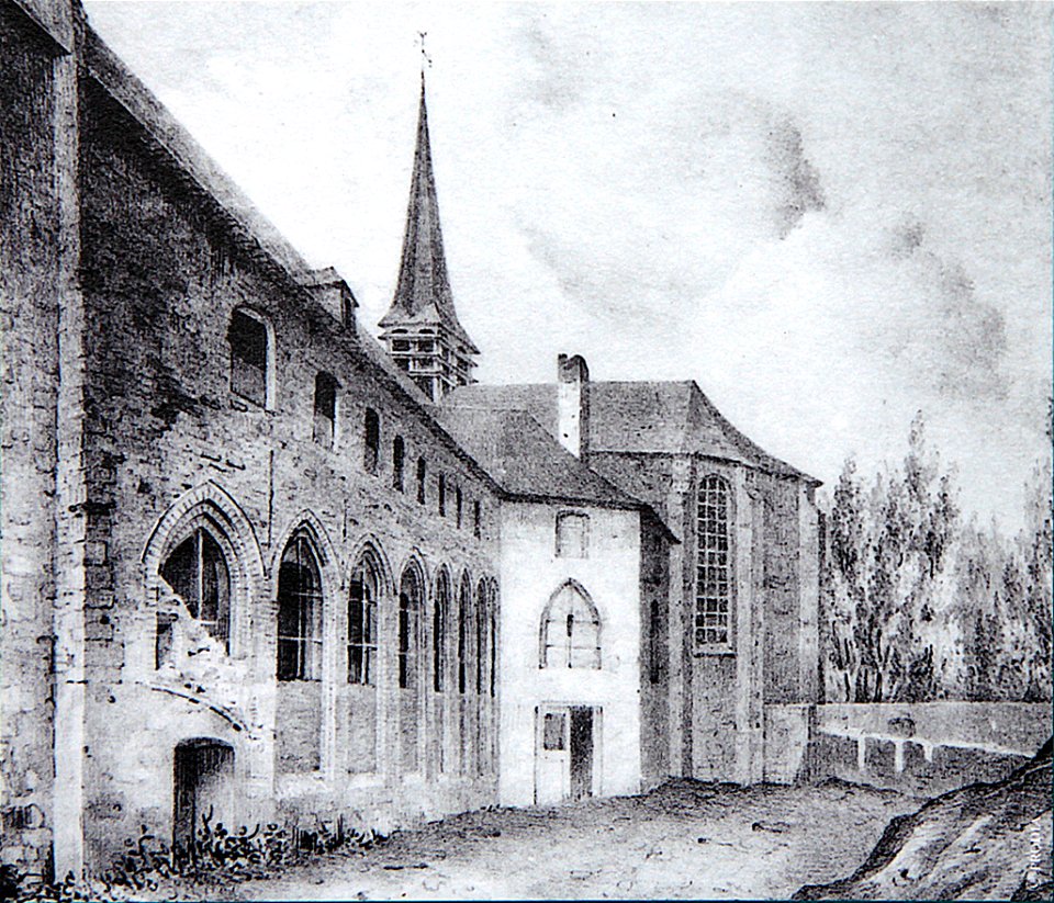 Lithographie de l'église N-D-de-Messines à Mons -121208- fr