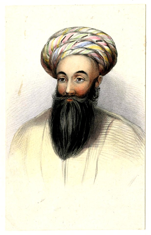 Lithograph of Shah Shujah in 1843