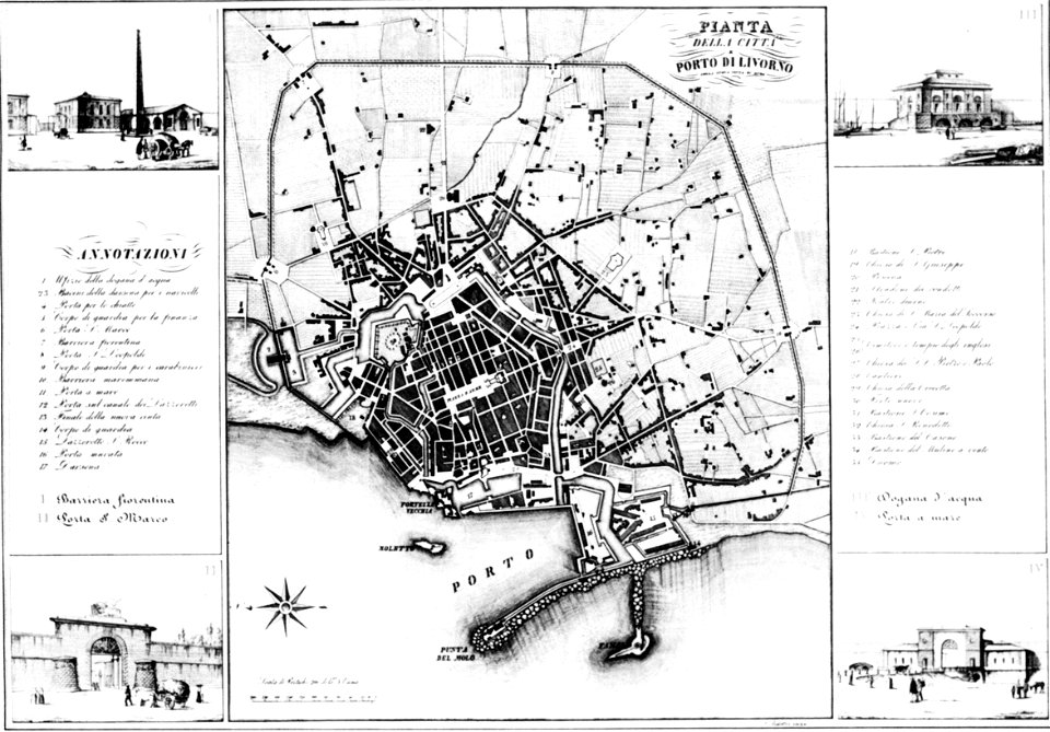 Livorno map of the town (1844) by Luigi Balatti 01