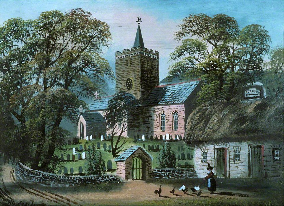 Llanbadarn Church and 'Black Lion' Inn (gcf01184)