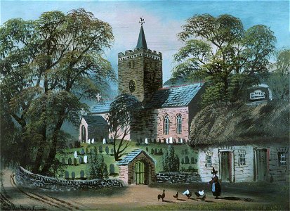 Llanbadarn Church and 'Black Lion' Inn (gcf01184)