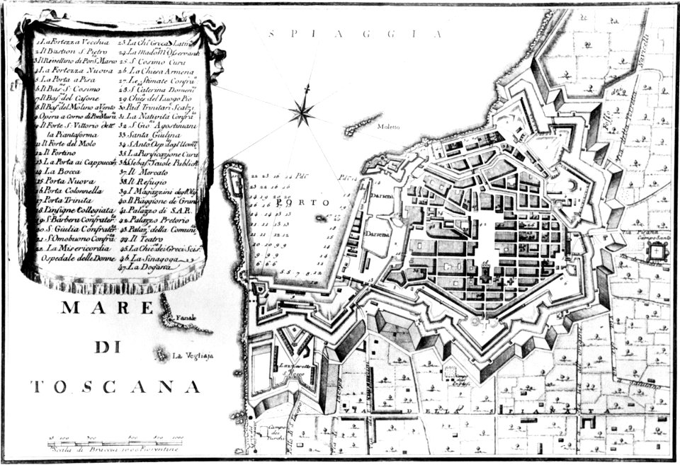 Livorno map of the town (1814) by Michele Tausch 01