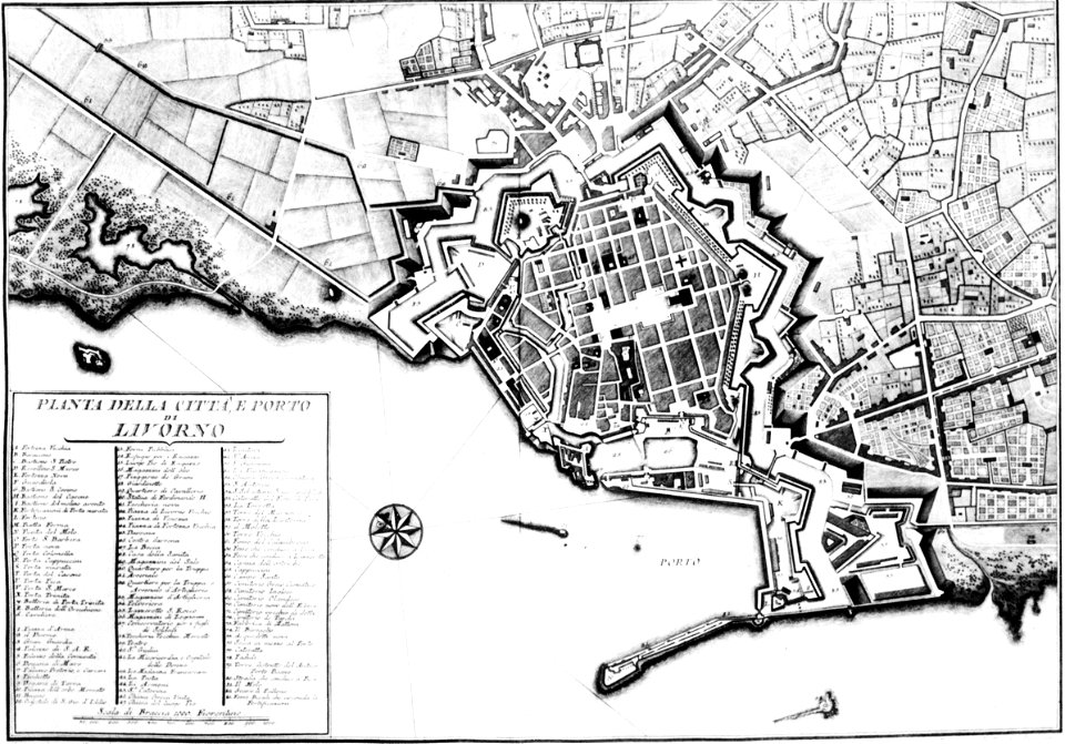 Livorno map of the town (1802) by Giovanni Mori 01