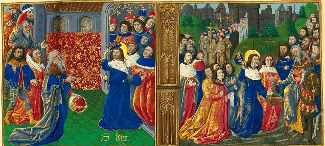 Livre des faiz monseigneur saint Loys - BNF Fr2829 f17r (Saint Louis et la couronne d'épine) detail 01