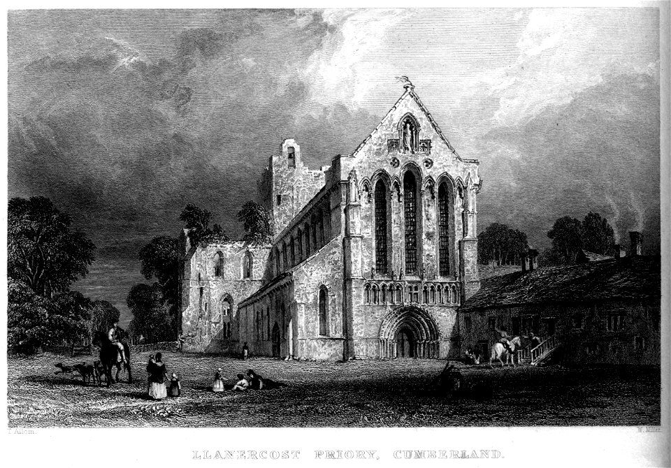 Llanercost Priory, Cumberland engraving by William Miller after T Allom