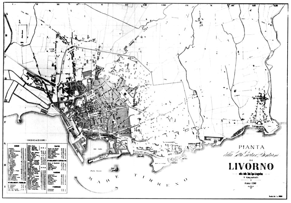 Livorno map of the town (1890) published by T. Calafati 01