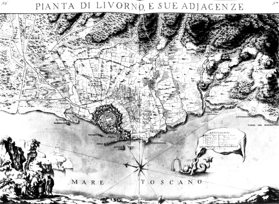 Livorno map of the town (1749) by Andrea Dolcini 01