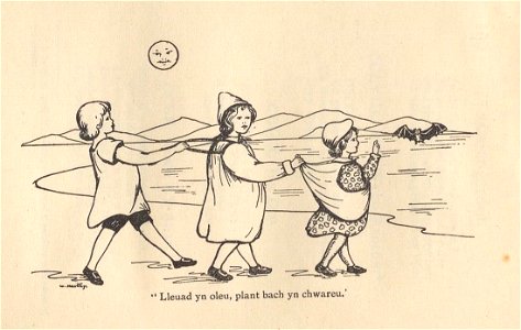 Lleuad yn oleu, plant bach yn chwareu