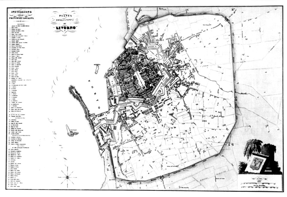 Livorno map of the town (1844) published by A. Zuccagni Orlandini 01