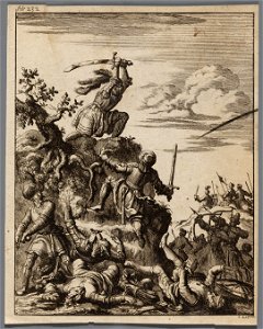 Lodewijk XII koning van Frankrijk, verdedigt zich bij Laodicea, alleen op een steile rots, objectnr A 41622