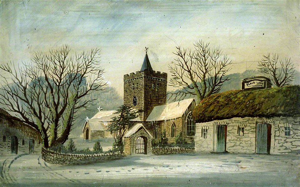 Llanbadarn Fawr Church and 'Black Lion' Inn (gcf00819)
