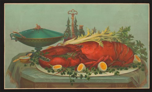 Lobster, eggs, celery, etc. - after R.D. Wilkie. LCCN2014645164. Free illustration for personal and commercial use.