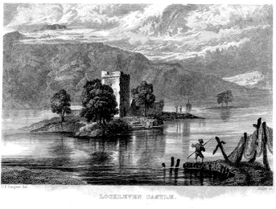 Lochleven Castle engraving by William Miller after G F Sargent