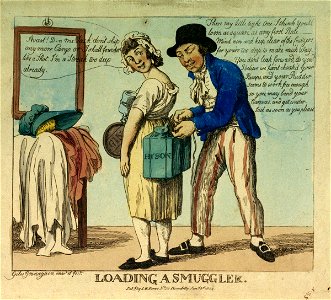 Loading a Smuggler. (caricature) RMG PU4736. Free illustration for personal and commercial use.