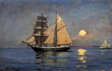 Carl Locher - Natstemning på havet. Fuldmåne
