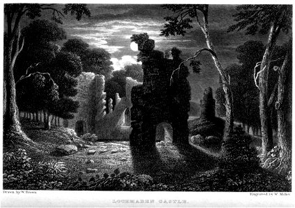 Lochmaben Castle engraving by William Miller after W Brown