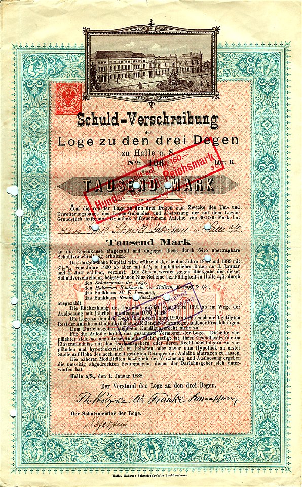 Loge zu den drei Degen 1000 Mk 1888