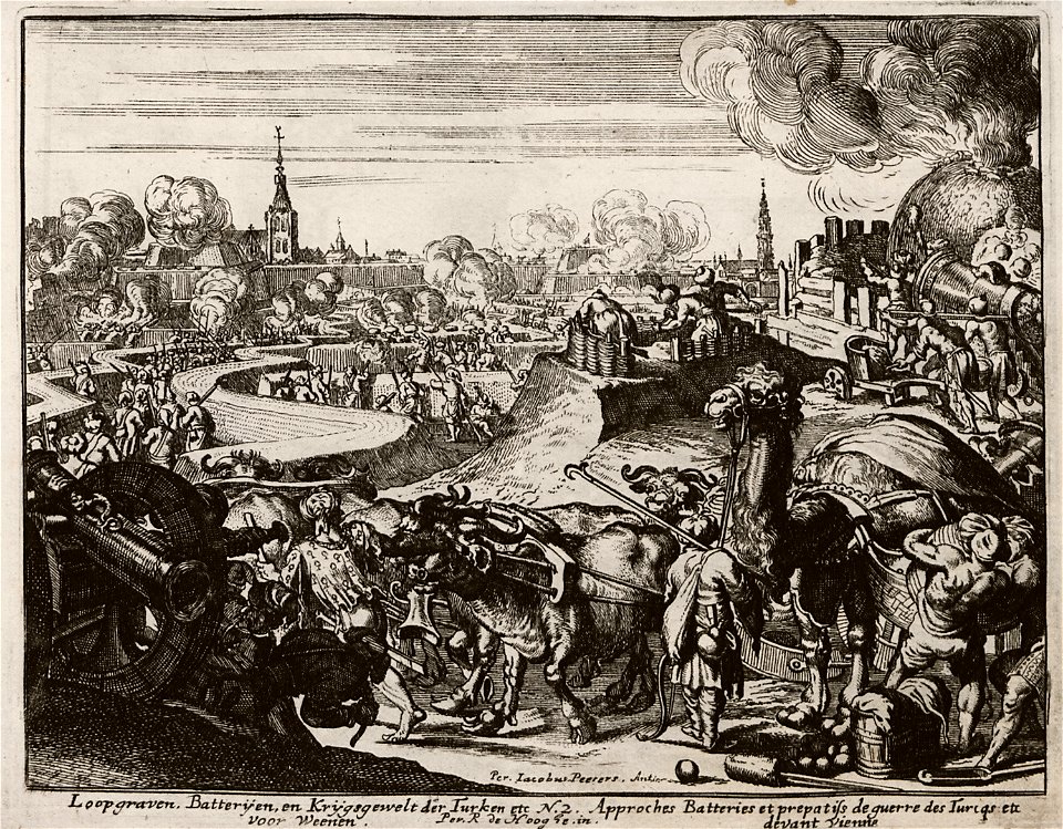 Loopgraven, Bateryen, en Krygsgewelt der Turken etc voon Weenen - Peeters Jacob - 1686