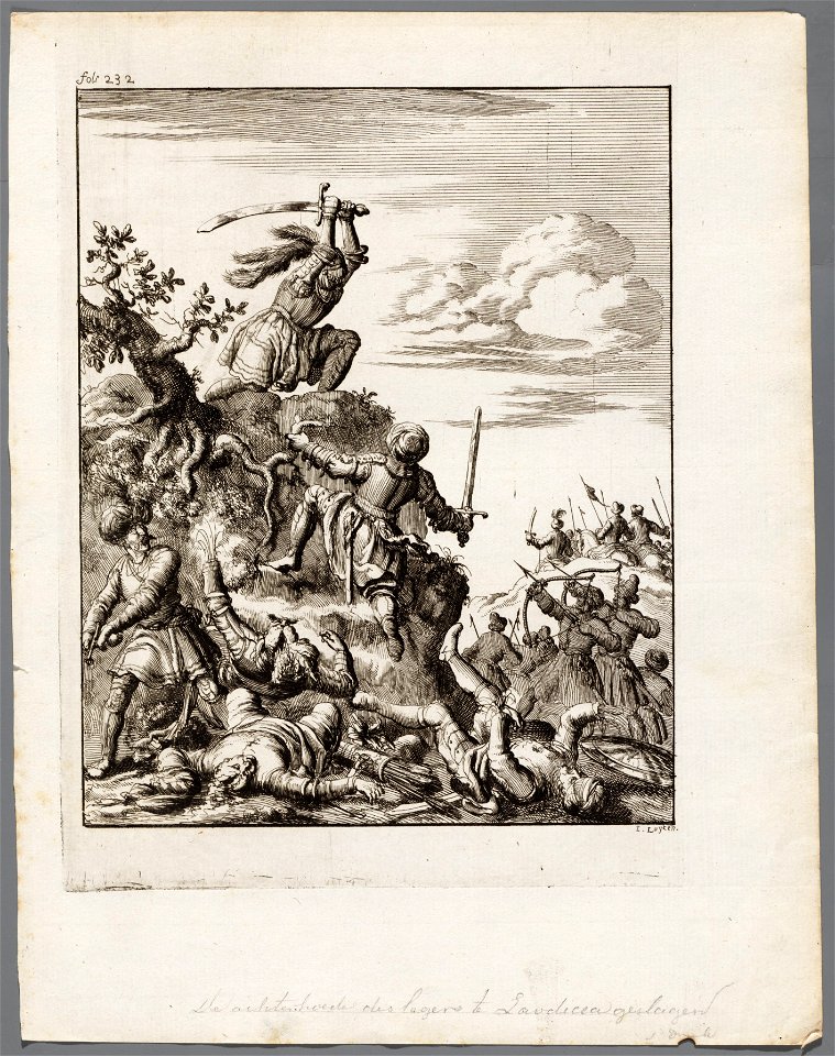 Lodewijk XII koning van Frankrijk, verdedigt zich bij Laodicea, alleen op een steile rots, objectnr A 41605