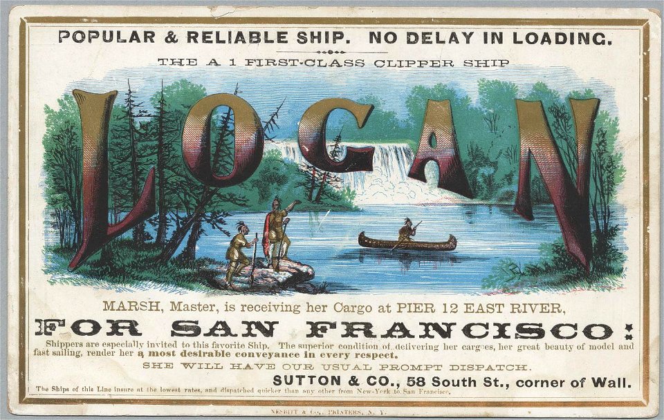 LOGAN Clipper ship sailing card HN002786aA. Free illustration for personal and commercial use.