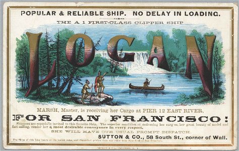 LOGAN Clipper ship sailing card HN002786aA. Free illustration for personal and commercial use.