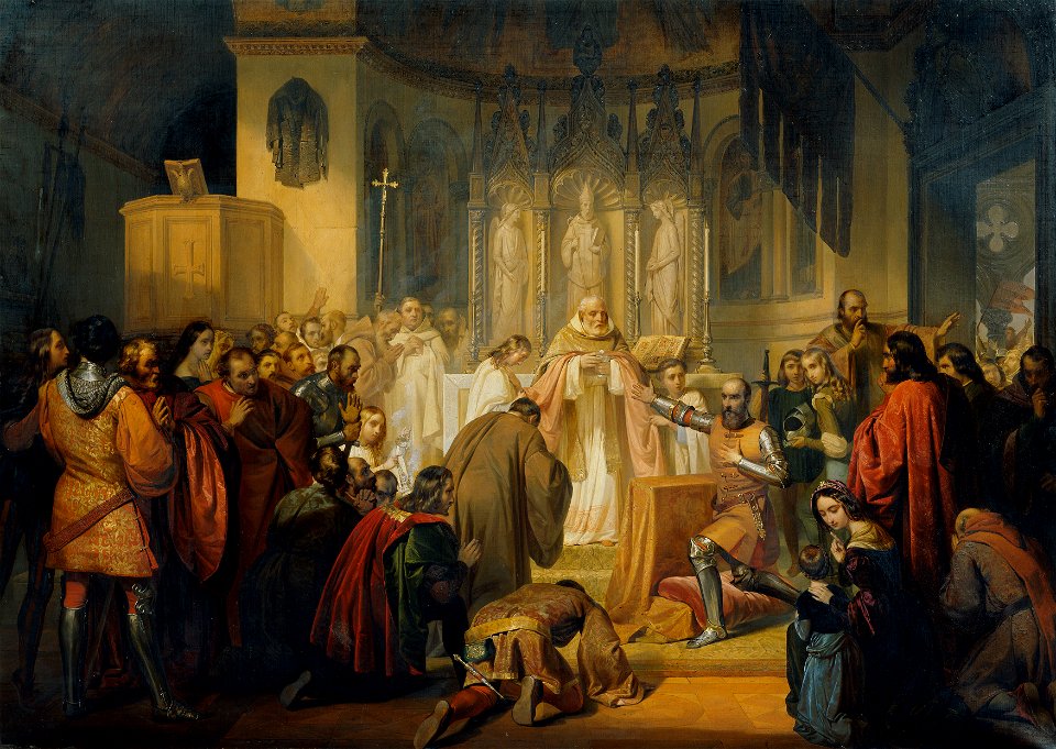 Lodovico Lipparini - Vittore Pisani empfängt das heilige Abendmahl bevor er das Kommando einer Expedition gegen die Genuesen übernimmt - 2845 - Kunsthistorisches Museum
